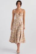 Women's Midi Dress - Floral Print - Sweetheart Neckline - A-line Cut