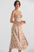 Women's Midi Dress - Floral Print - Sweetheart Neckline - A-line Cut