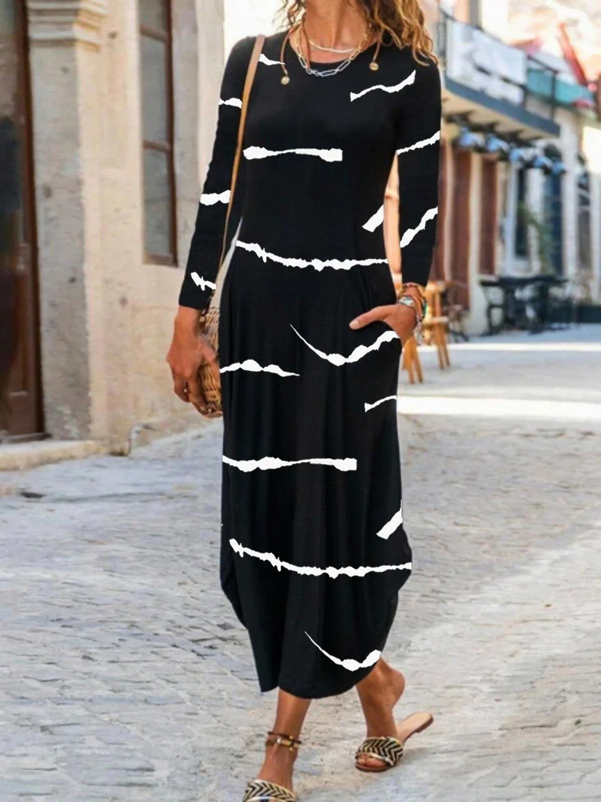 Tie-Dye Cotton Blend H-Line Maxi Dress