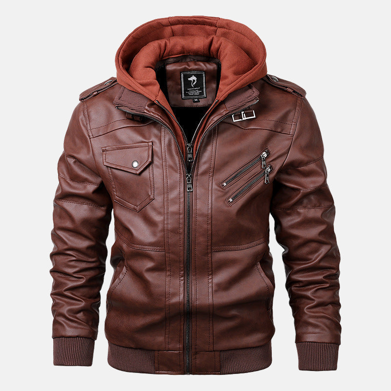 Hooded Moto Jacket With Zip Pockets