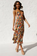 Women's Dress Midi – Light Chiffon – Relaxed Fit – Spaghetti Straps – V-Neck