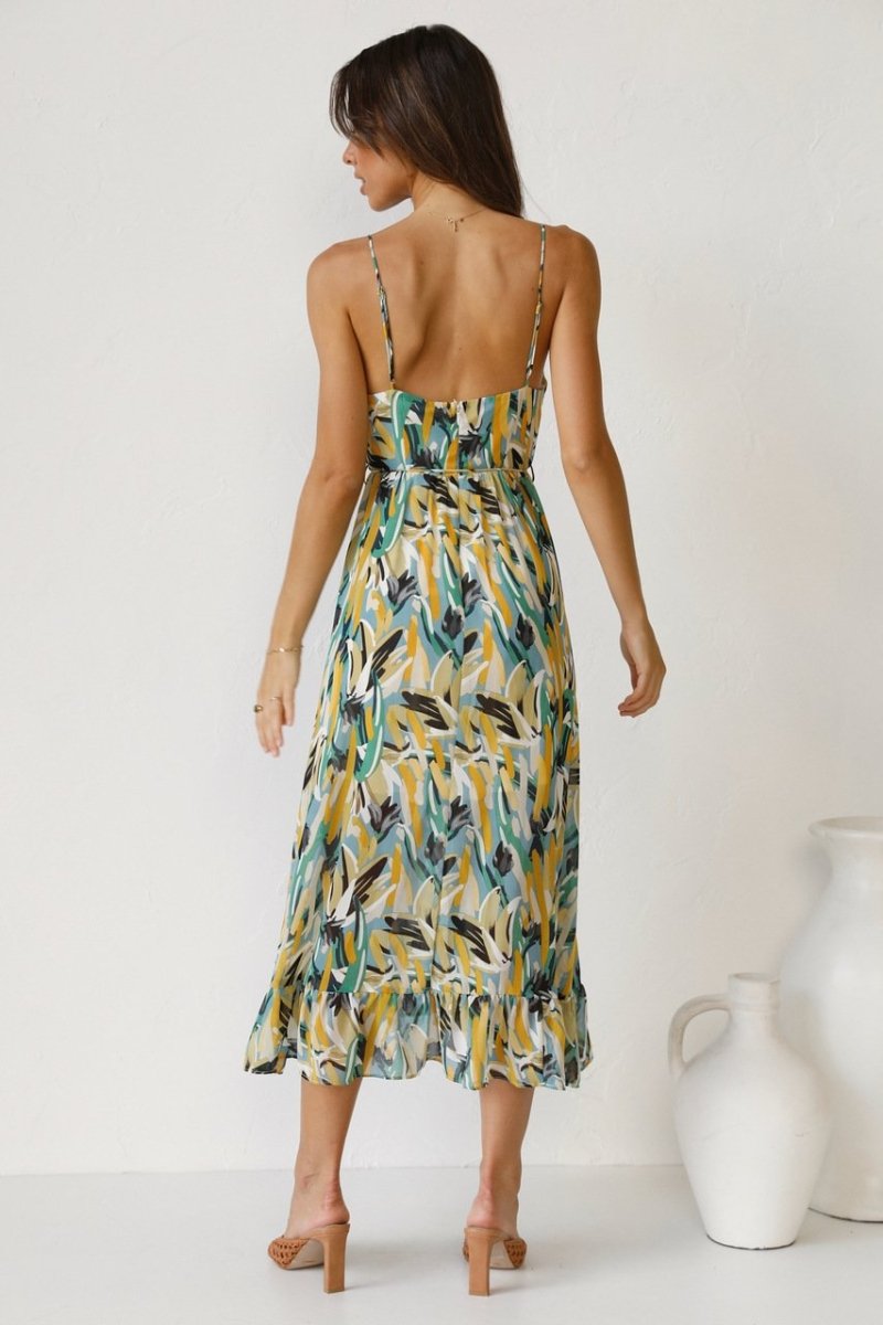 Women's Dress Midi – Light Chiffon – Relaxed Fit – Spaghetti Straps – V-Neck
