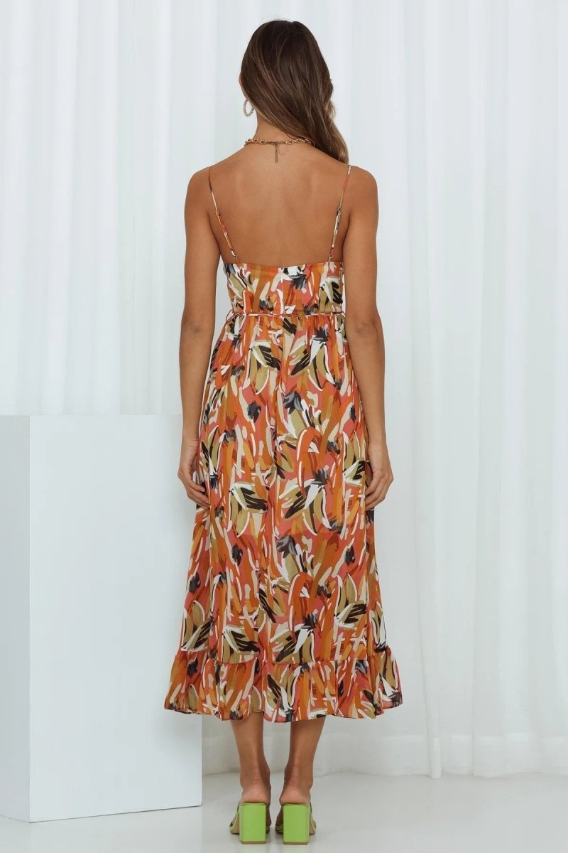 Women's Dress Midi – Light Chiffon – Relaxed Fit – Spaghetti Straps – V-Neck