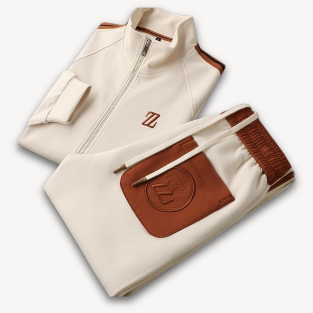 Men's Training Set – Slim Fit – Breathable Stretch Material – Zip Jacket & Drawstring Pants