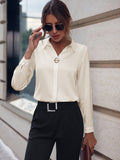 Women's Blouse - Shirt Collar - Hidden Button Closure - Elegant and Light - Long-Sleeved