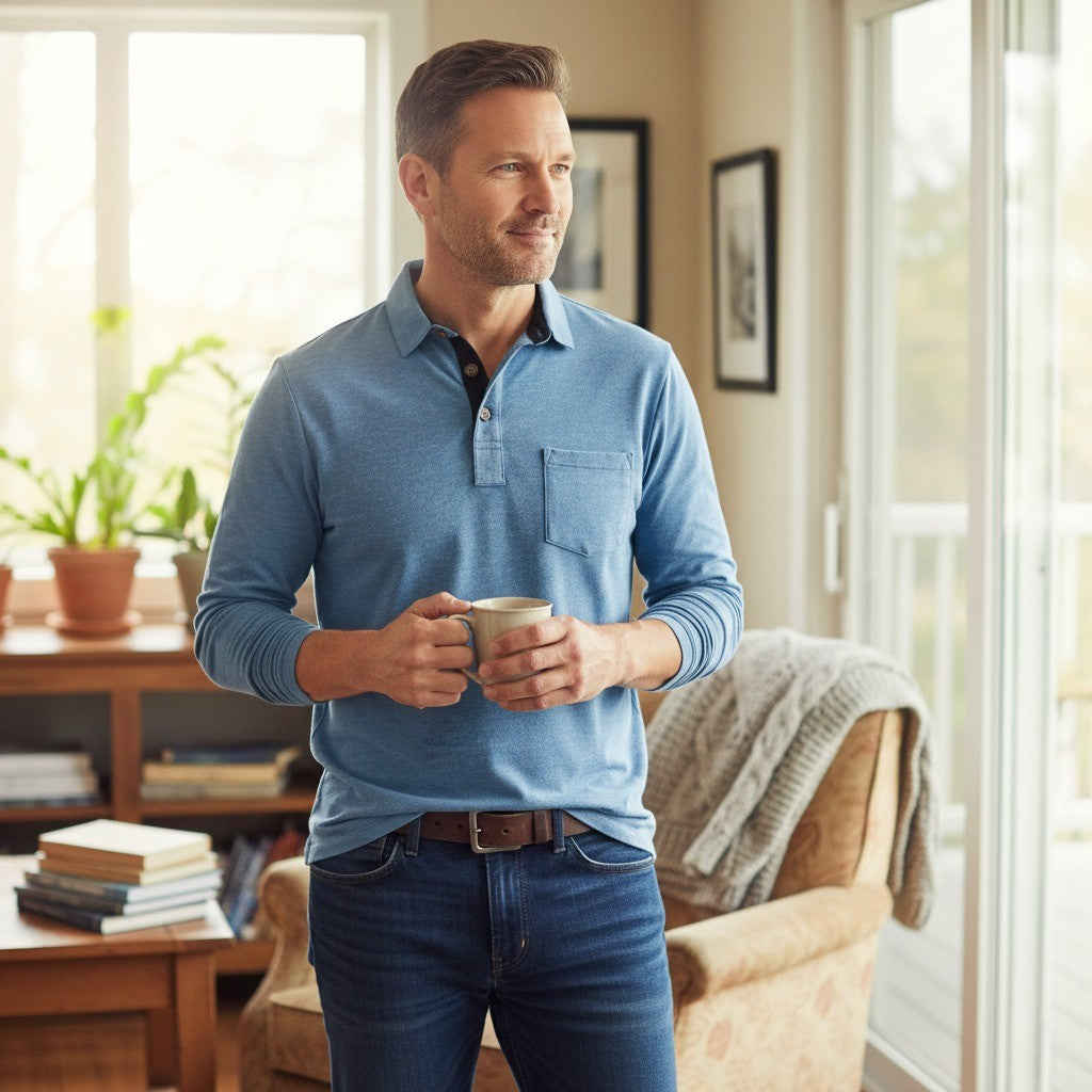 Soft Knit Long-Sleeved Relaxed Polo Shirt