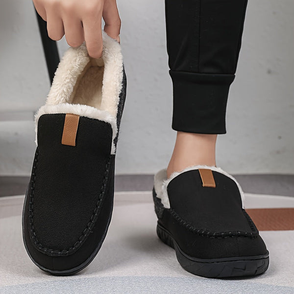 Men’s Footwear - Textile - Slip-On Loafer Moccasin - Plush Faux Fur Lining - Cushioned Sole