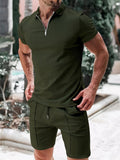 Men's set with polo and shorts – Slim fit – Quarter zipper – Breathable lightweight fabric