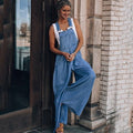 Women's Overalls in Denim - Adjustable Straps - Loose Fit - Wide Legs
