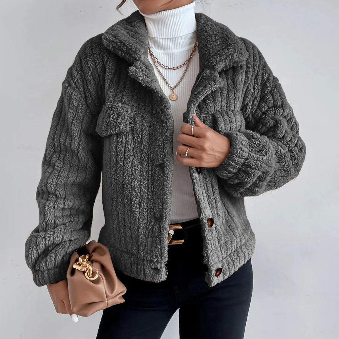 Oversized Faux Fur Revers Collar Teddy Coat