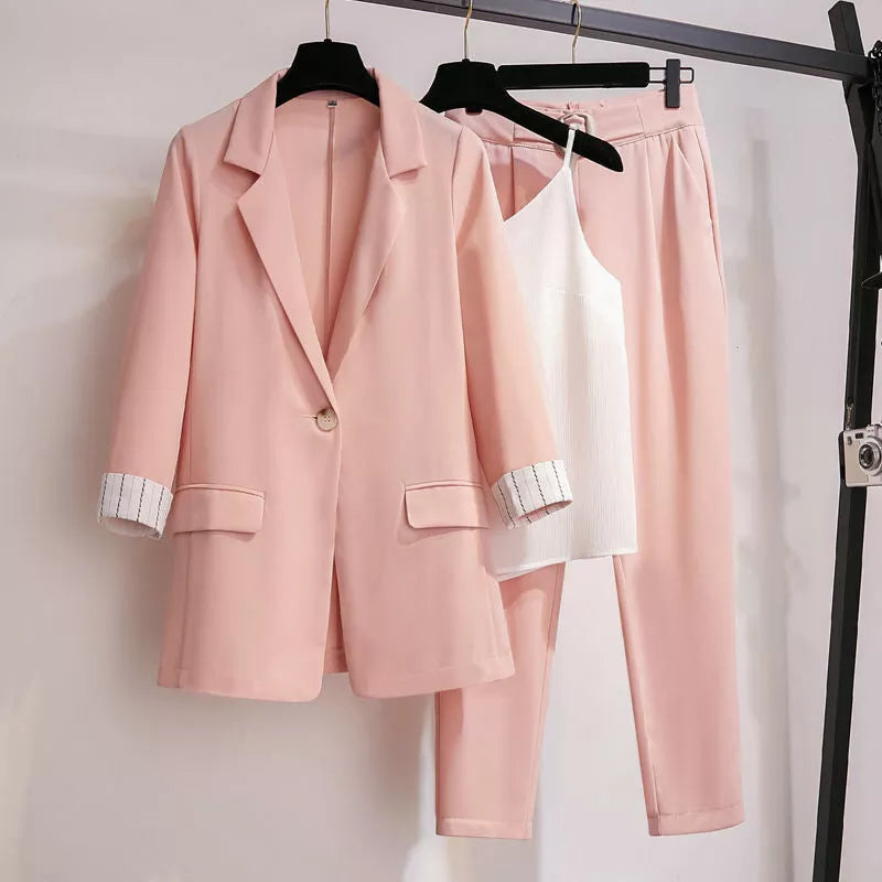 Three-Piece Tailored Single Button Classic Lapel Blazer