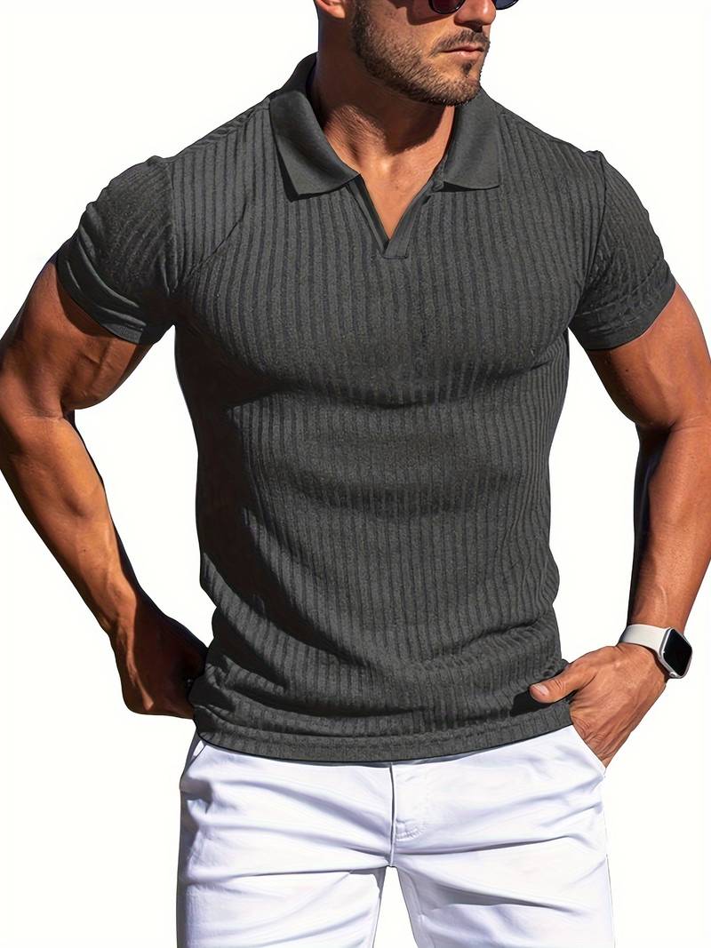 Men's Polo Shirt - Ribbed Knit - Slim Fit - Short-Sleeved - Stylish & Comfortable