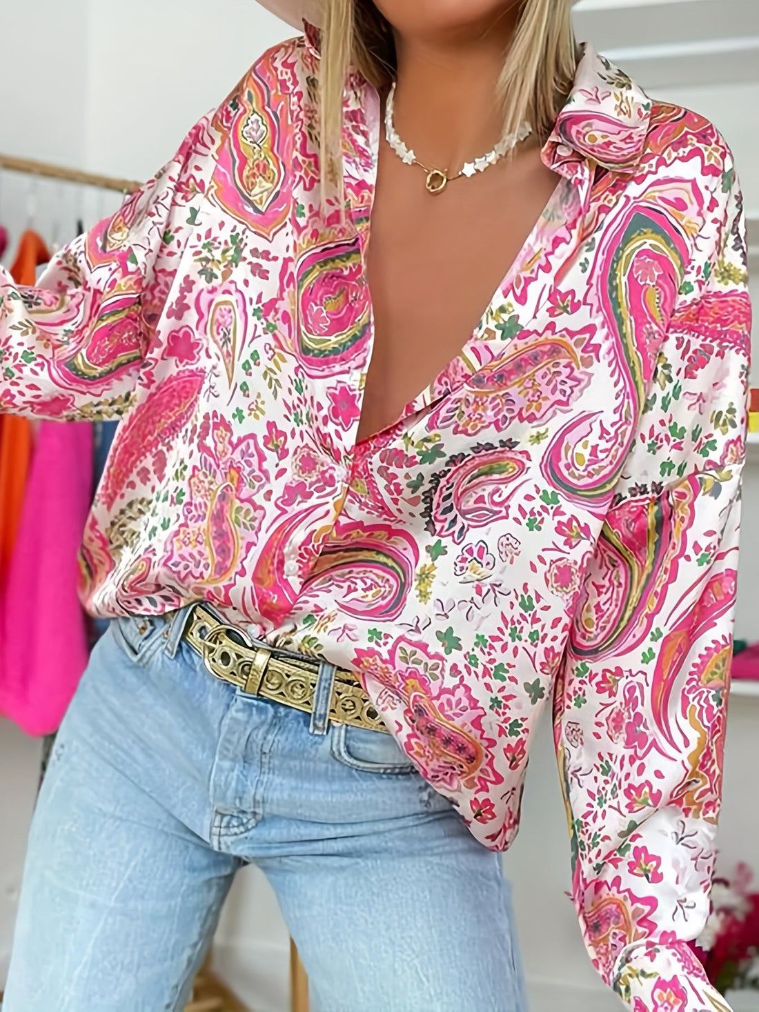 Lightweight Silky Loose Fit V-Neck Blouse
