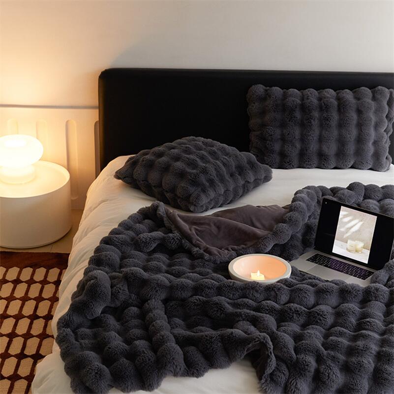 Minimalist Plush Faux-Fur Braided Throw Blanket