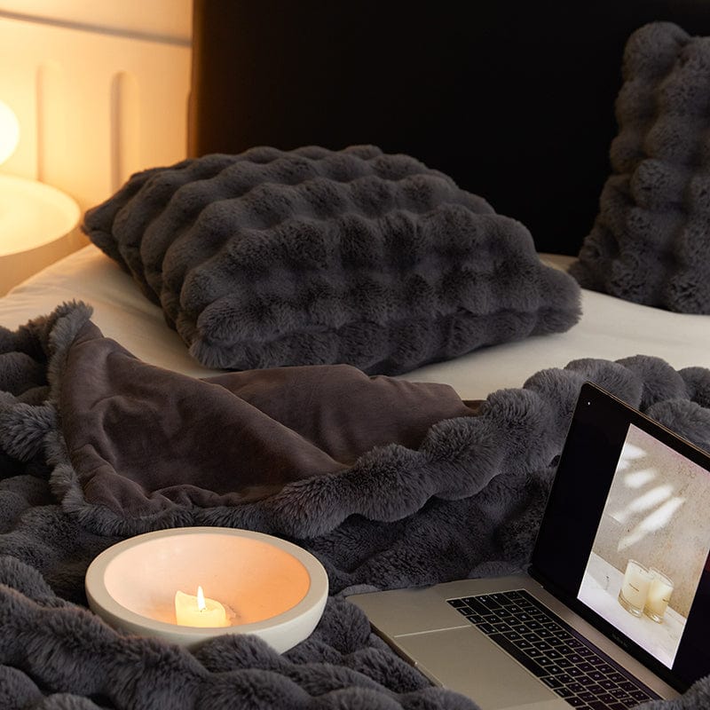 Minimalist Plush Faux-Fur Braided Throw Blanket