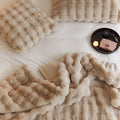 Minimalist Plush Faux-Fur Braided Throw Blanket