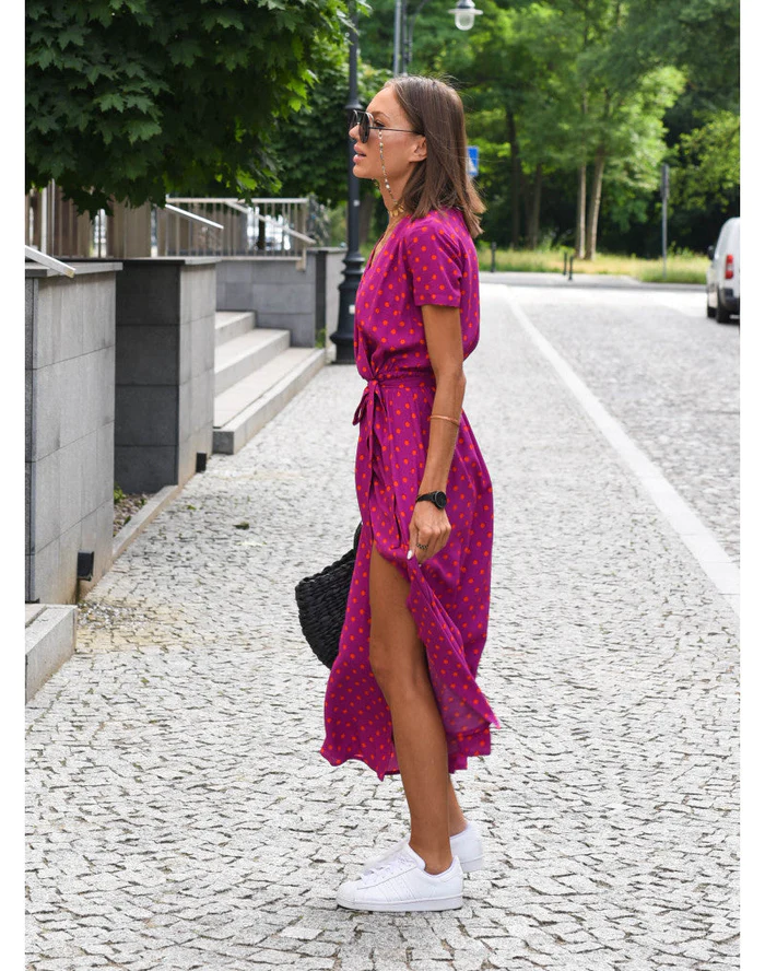 Polka Dot Adjustable Maxi Wrap Dress