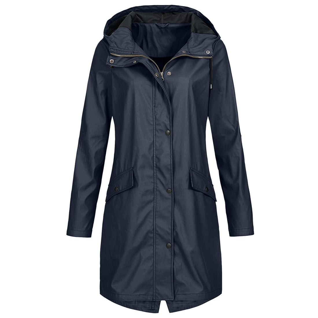 Long Lightweight Water-Resistant Hooded Rain Jacket