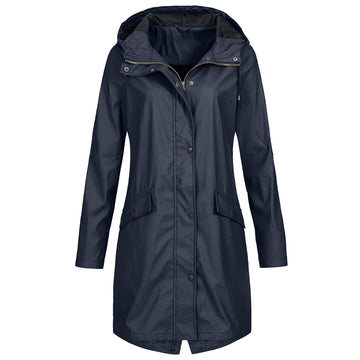 Long Lightweight Water-Resistant Hooded Rain Jacket