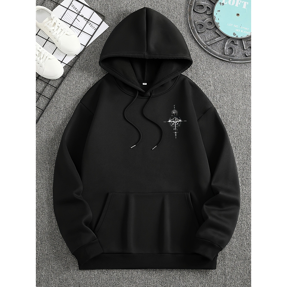 Compass Print Soft Cotton Hoodie