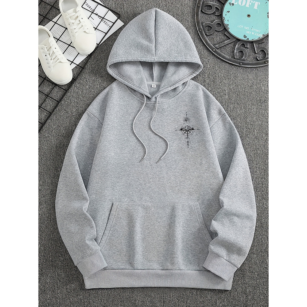 Compass Print Regular Fit Cotton Hoodie