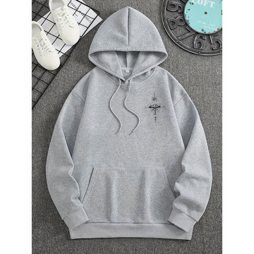 Compass Print Regular Fit Cotton Hoodie