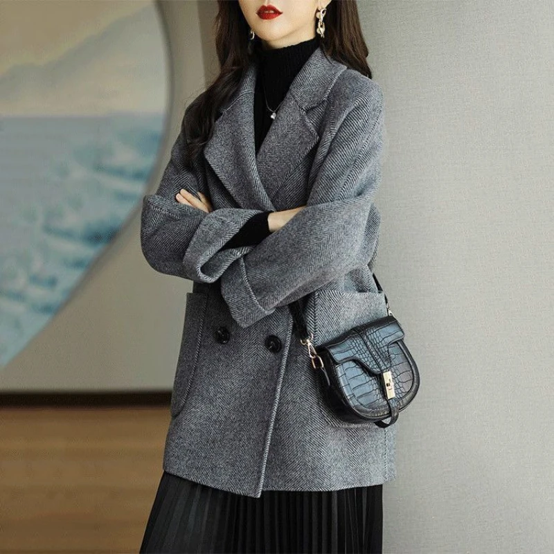 Wool Texture Double Breasted Slim Trench Coat