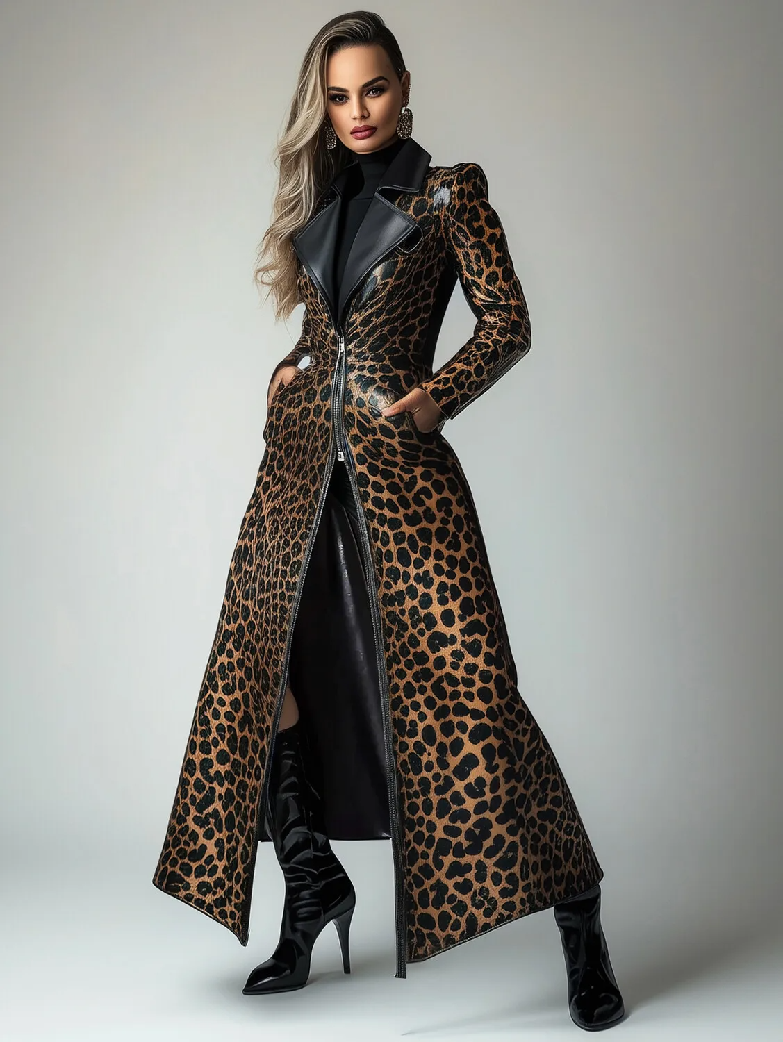 Tailored Leopard Print Double Breasted Trench Coat