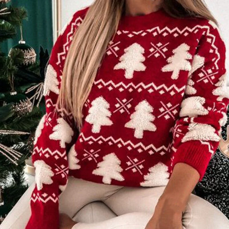 Wool Knit Relaxed Fit Pine Tree Sweater