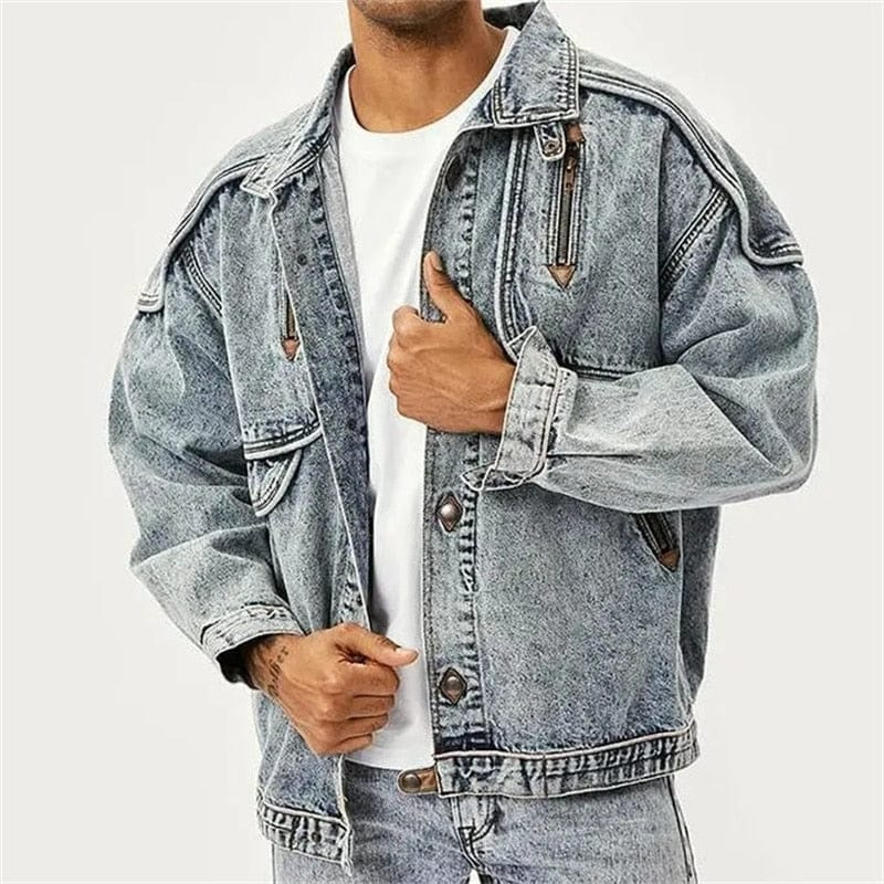 Shoulder Zipper Relaxed Fit Denim Jacket