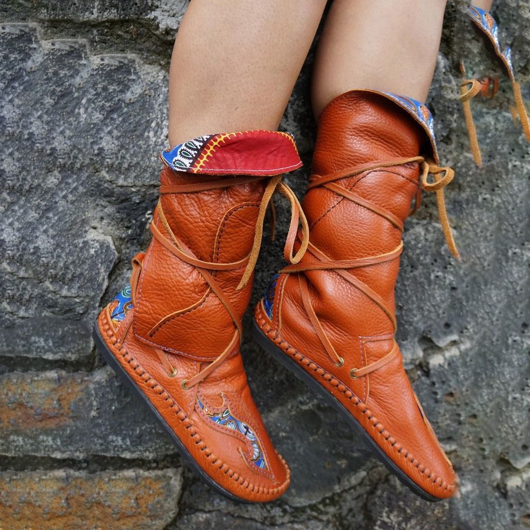 Tumbled Leather Moccasin Style Mid-Calf Boots