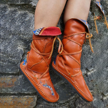 Tumbled Leather Moccasin Style Mid-Calf Boots