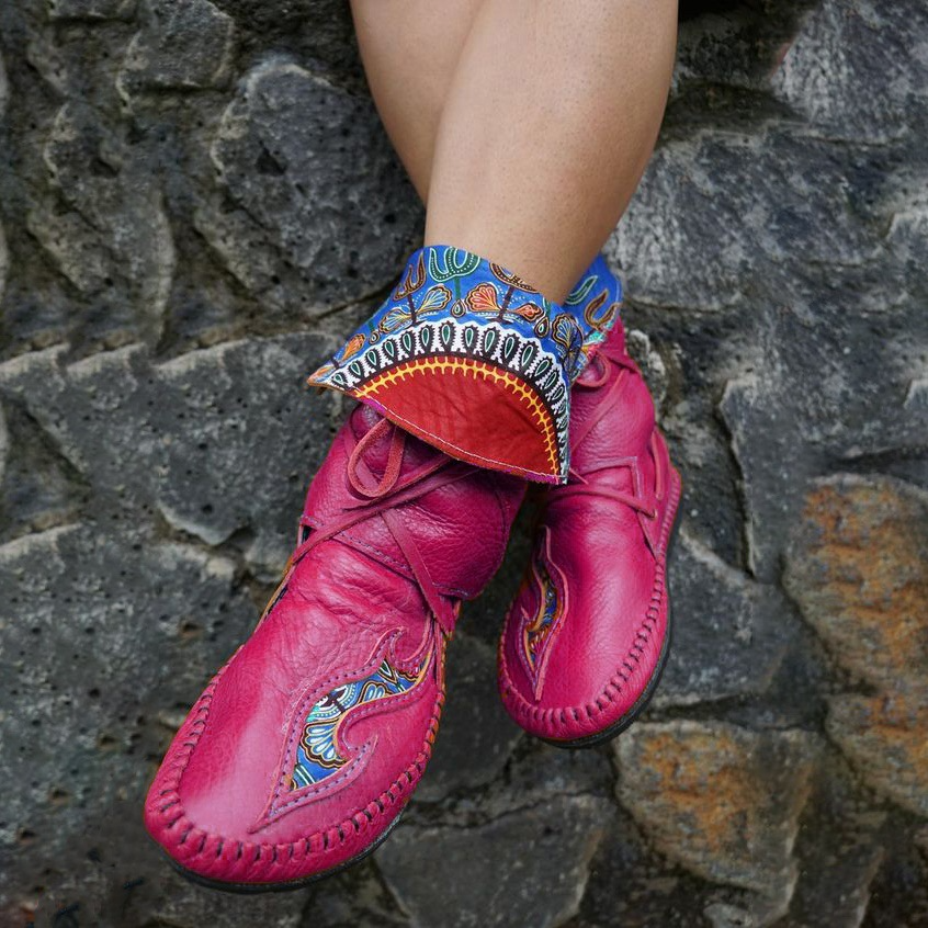 Tumbled Leather Moccasin Style Mid-Calf Boots