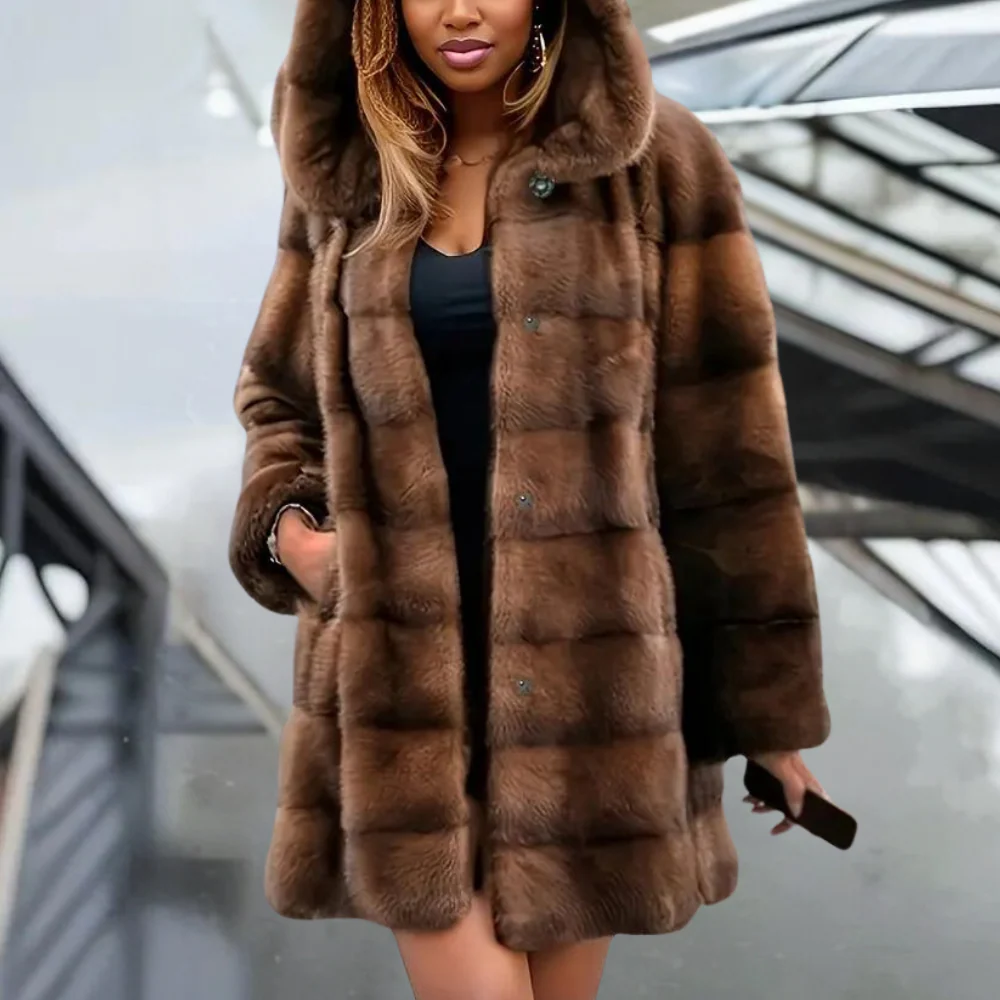 Faux Fur Hooded Relaxed Fit Trench Coat
