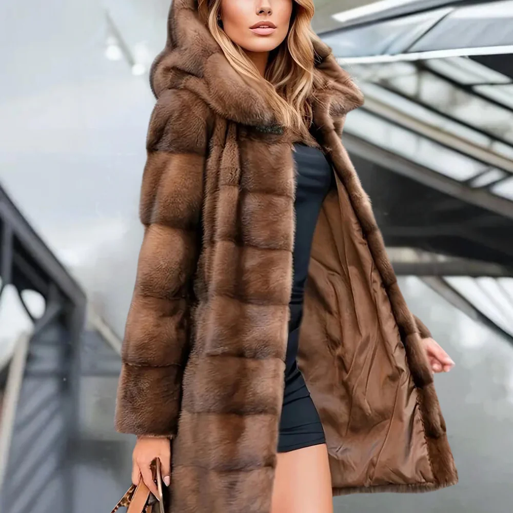 Faux Fur Hooded Relaxed Fit Trench Coat