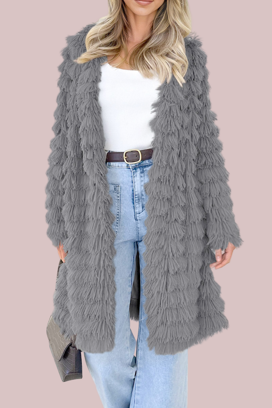 Shaggy Texture Relaxed Fit Longline Cardigan