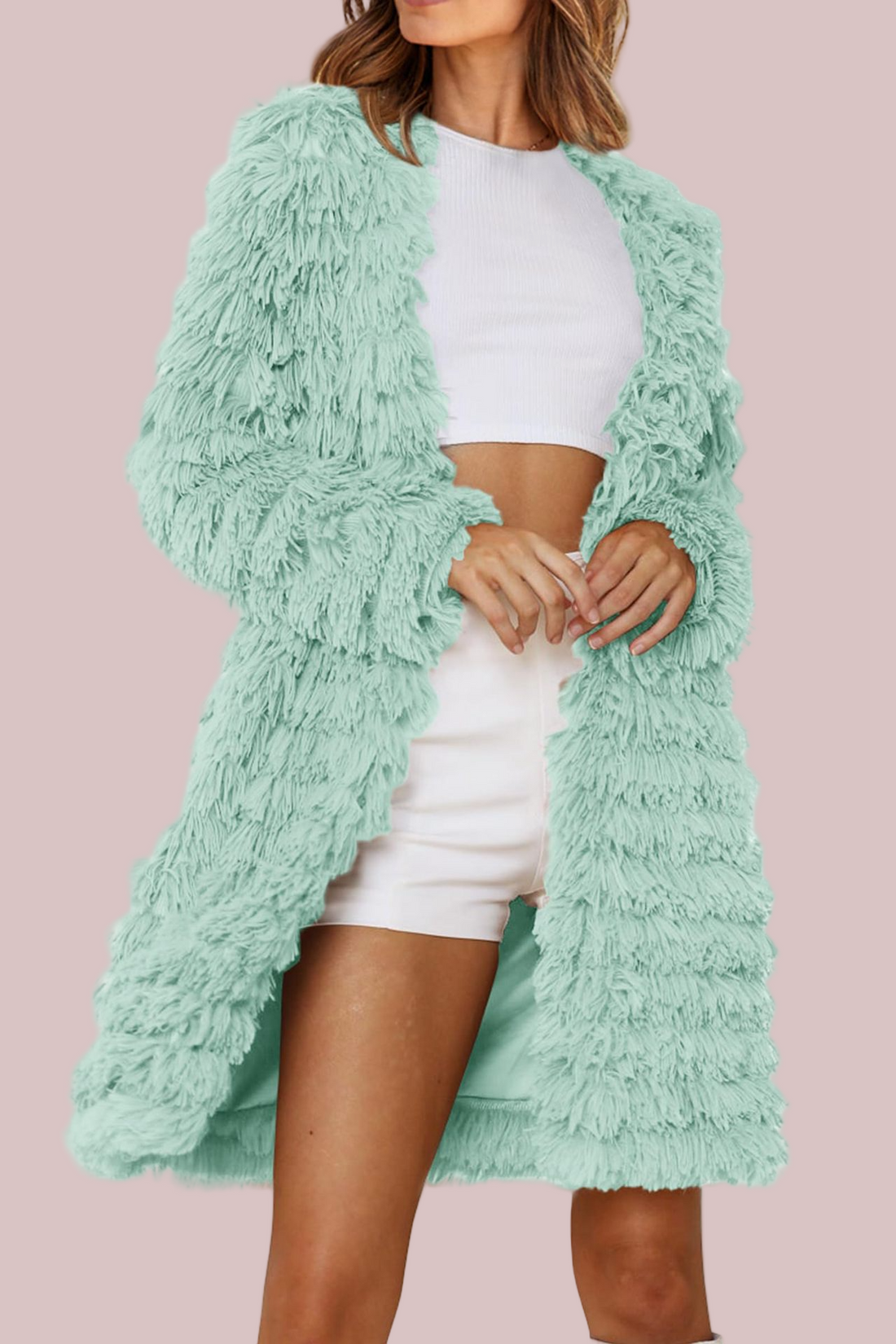 Shaggy Texture Relaxed Fit Longline Cardigan