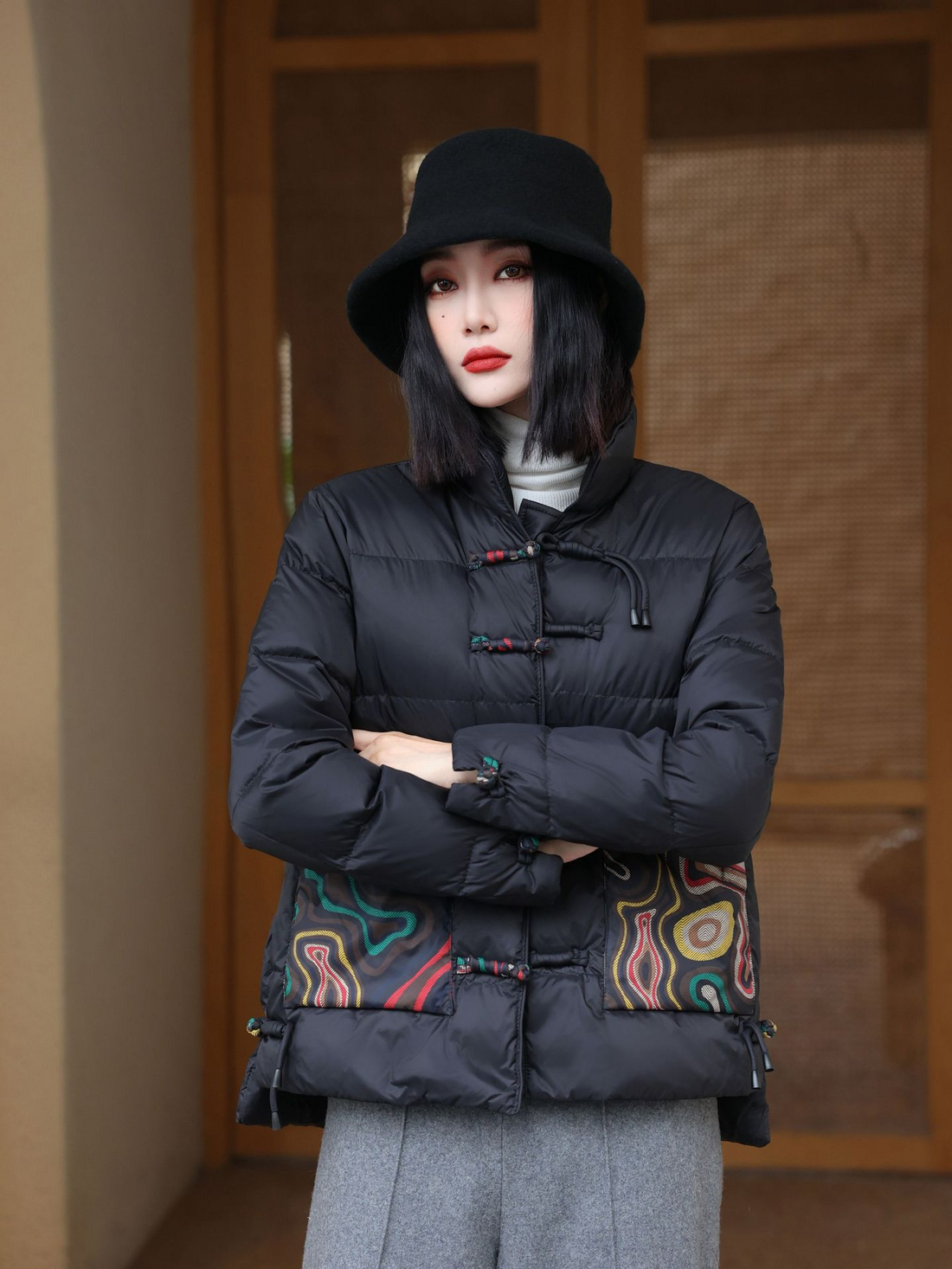 Loose Fit Quilted Frog Closure Jacket