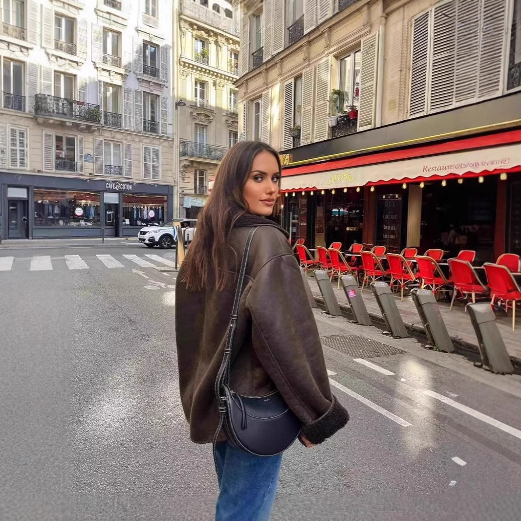 Relaxed Shearling Lined Faux Leather Jacket