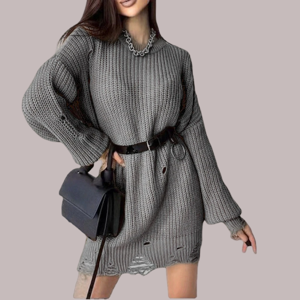 Ribbed Knit Mini Balloon Sleeve Dress