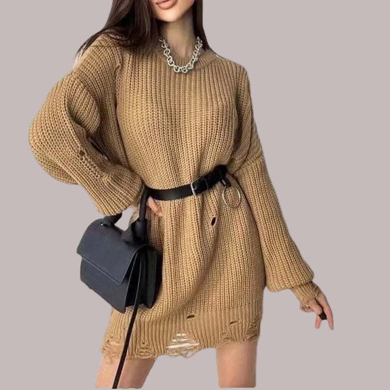 Ribbed Knit Mini Balloon Sleeve Dress