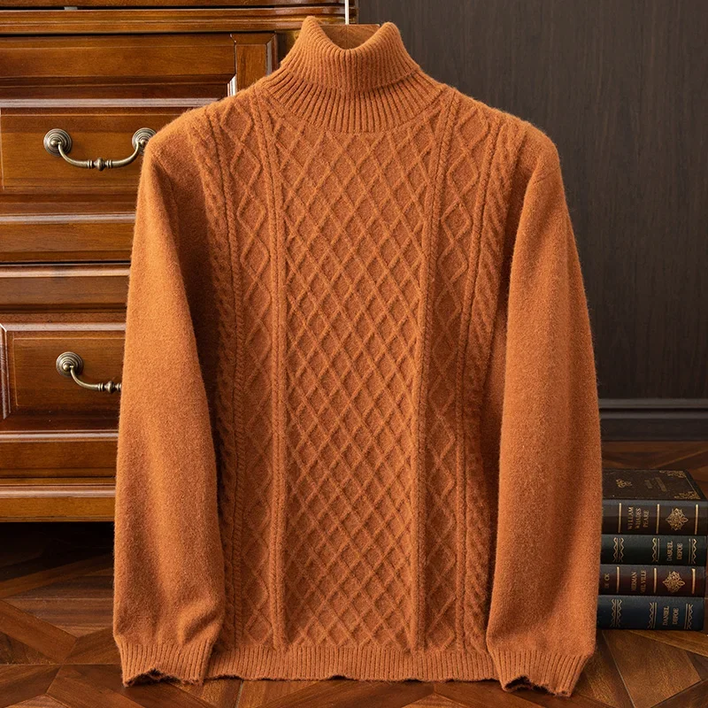 Wool Cable Knit Turtleneck Sweater