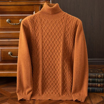 Wool Cable Knit Turtleneck Sweater