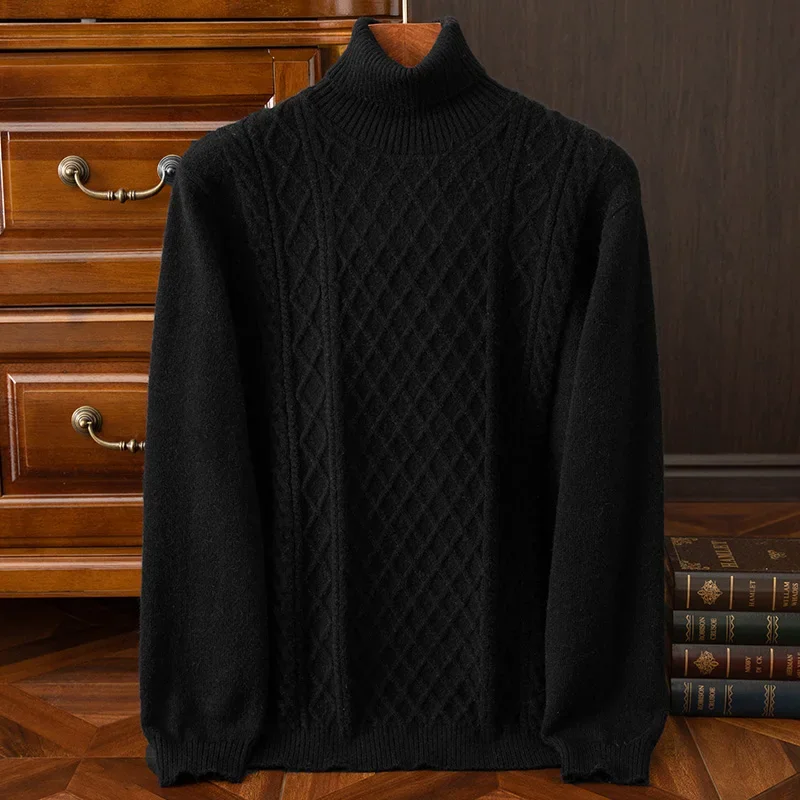 Wool Cable Knit Turtleneck Sweater