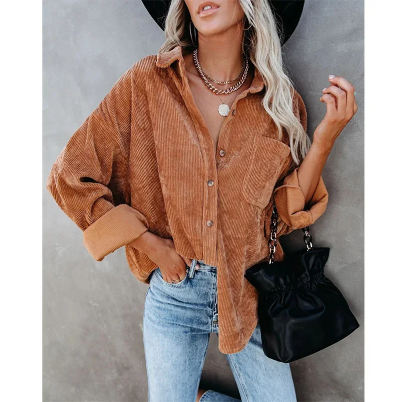 Corduroy Oversized Fit Long Sleeve Shirt