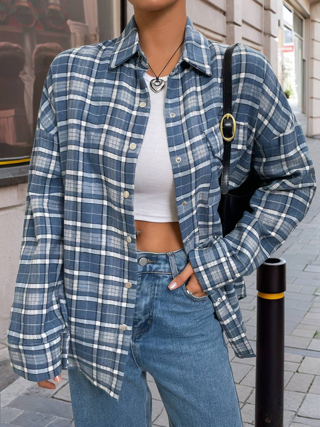 Oversized Plaid Cotton Blend Shirt Jacket