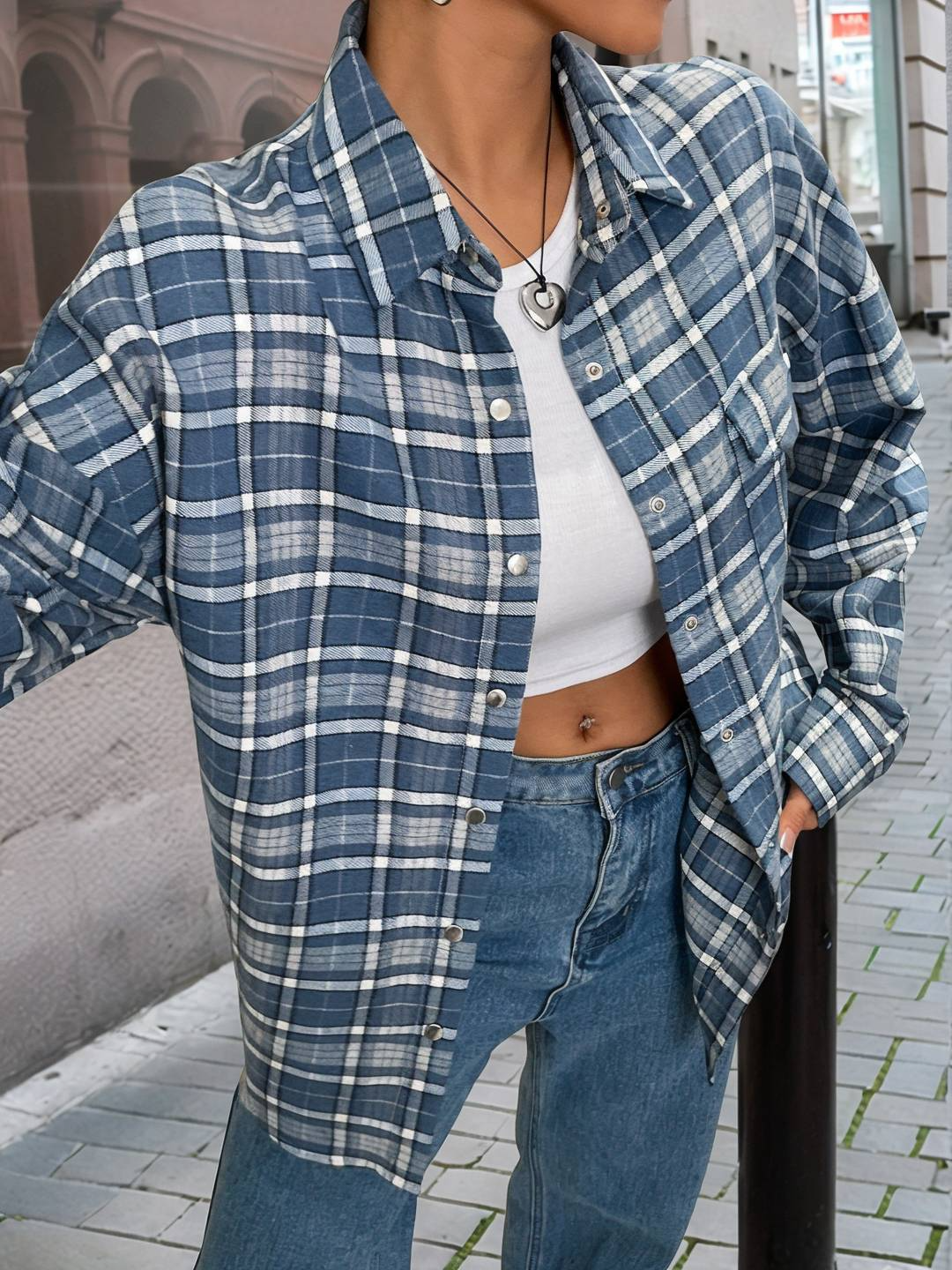 Oversized Plaid Cotton Blend Shirt Jacket