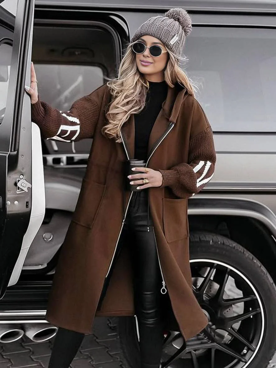 Woven Hooded Maxi Striped Coat