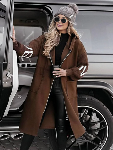 Woven Hooded Maxi Striped Coat