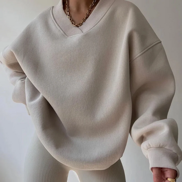 Fleece Blend Oversized Relaxed V-Neck Sweatshirt